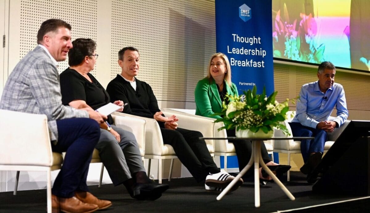 Meg heffron (second from left), Sarah Abood (second from right) and Peter burgess (right). Photo: Joel Roosa